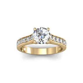 1 1/2 Carat Round Shape Moissanite Engagement Ring In 14 Karat Yellow Gold