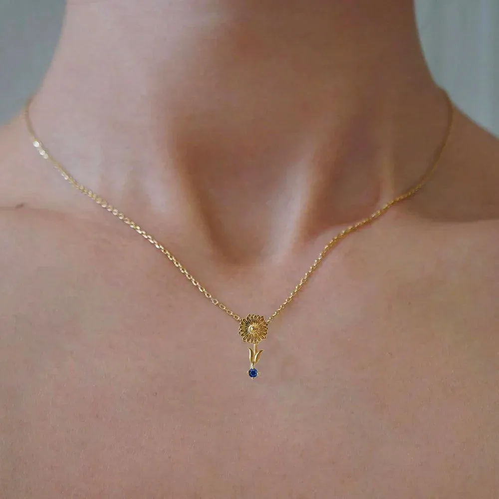 14K September Aster Flower Necklace