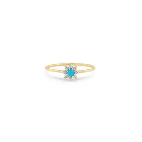 14k Turquoise & Diamond Flower Ring