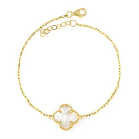 14K Yellow gold White mother pearl clover bracelet-72937