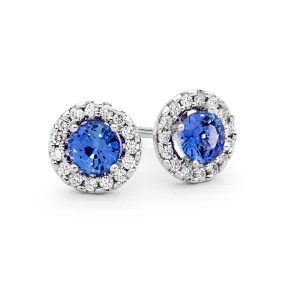 18ct White Gold Blue Sapphire & Diamond Stud Earrings