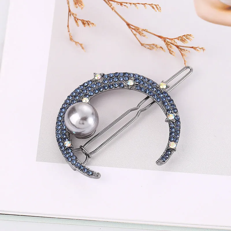 1pc Rhinestone Moon Decor Hair Clip Bohemia Style Hair Pin Elegant Headwear Decorative Hair Accessory