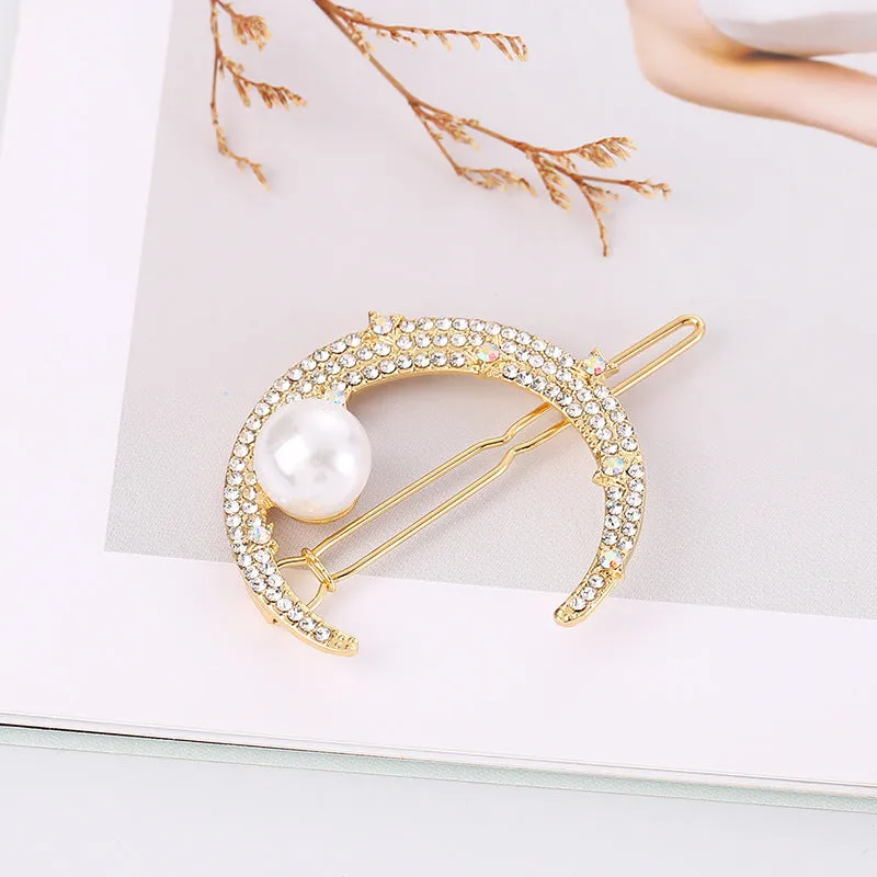 1pc Rhinestone Moon Decor Hair Clip Bohemia Style Hair Pin Elegant Headwear Decorative Hair Accessory