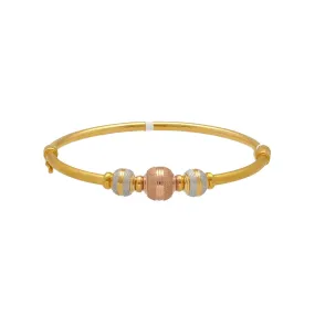 22K Multi Tone Gold Bangle W/ Stripe-Textured Accents Balls