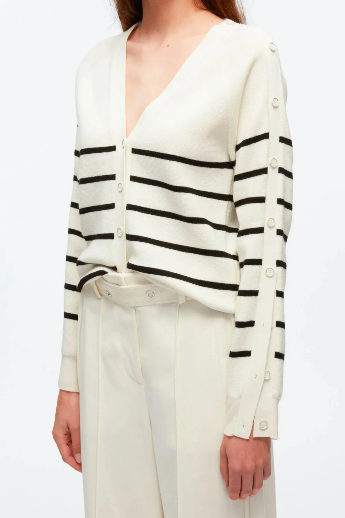 3.1 Phillip Lim Sailor Stripe Button Sleeve Cardigan - Ivory/ Black