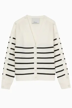 3.1 Phillip Lim Sailor Stripe Button Sleeve Cardigan - Ivory/ Black