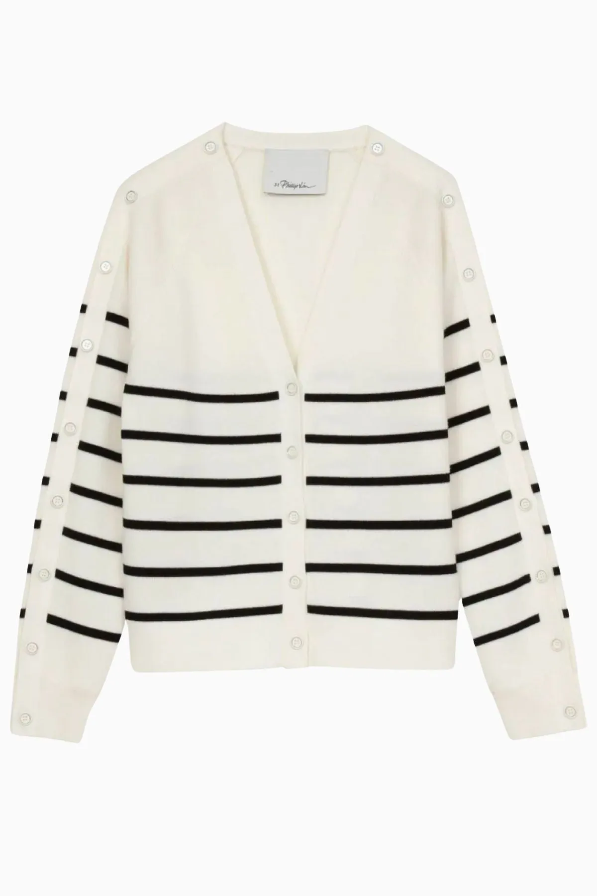 3.1 Phillip Lim Sailor Stripe Button Sleeve Cardigan - Ivory/ Black