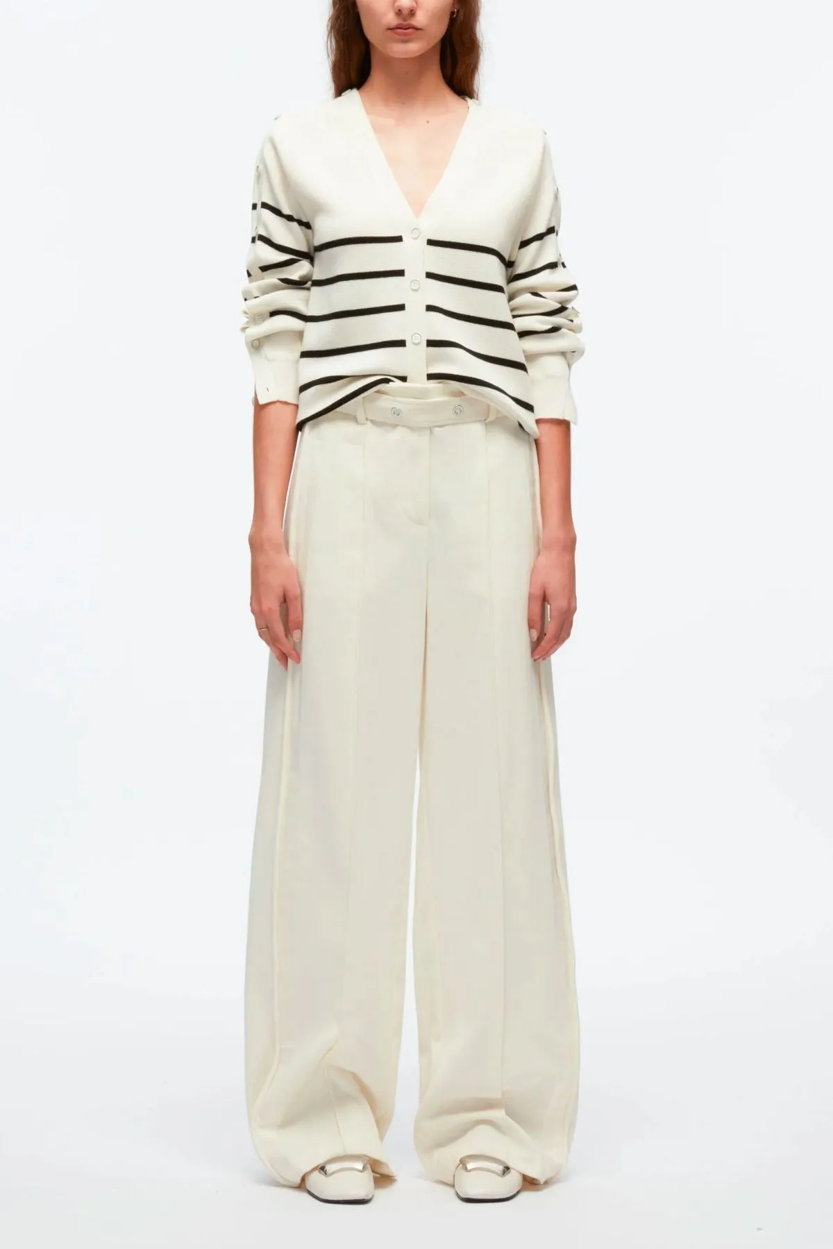 3.1 Phillip Lim Sailor Stripe Button Sleeve Cardigan - Ivory/ Black