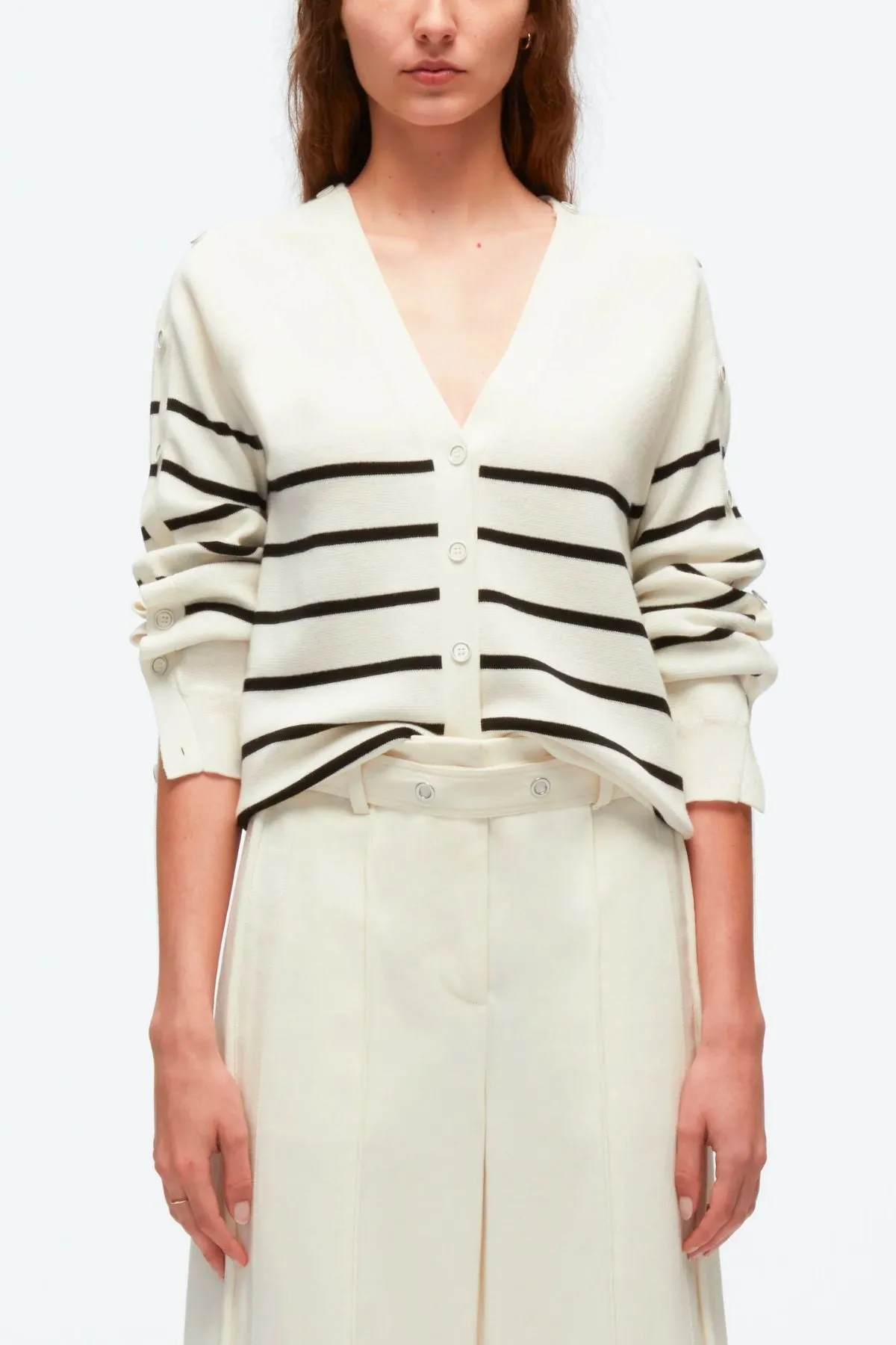 3.1 Phillip Lim Sailor Stripe Button Sleeve Cardigan - Ivory/ Black