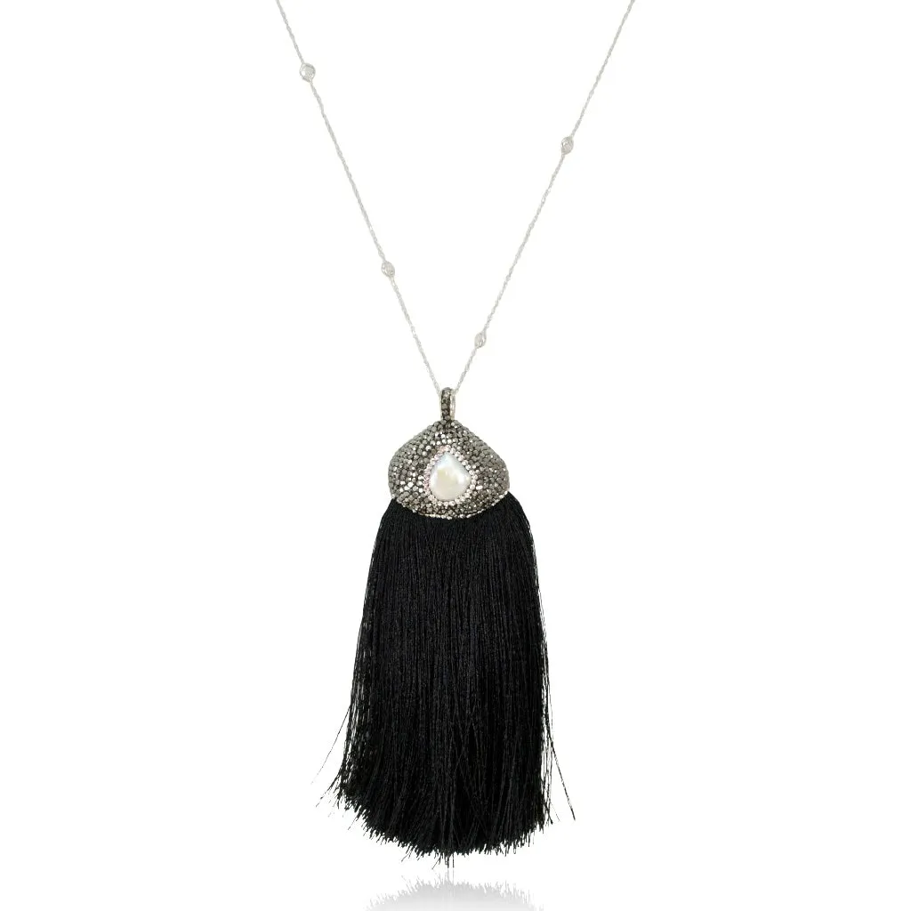 .925 Sterling Silver Gem and Crystal Tassel Necklace