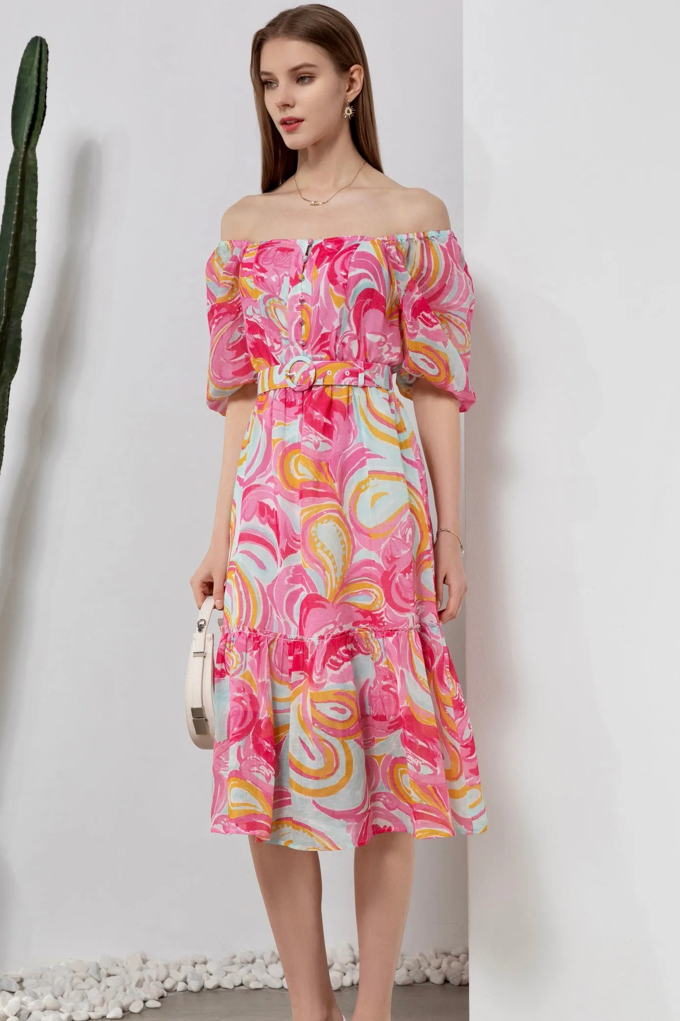 Anastasia Midi Linen Dress - Pink/Multi - GDS