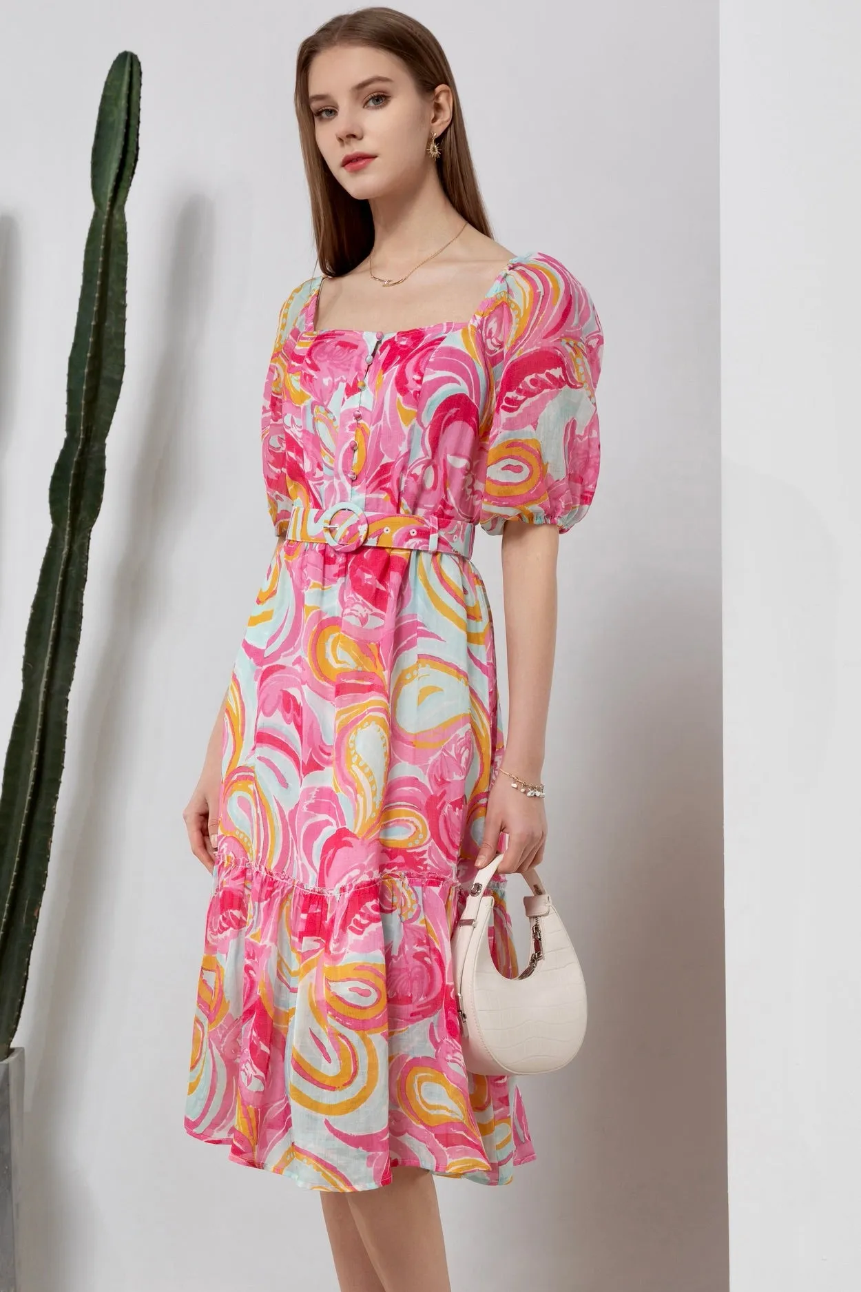 Anastasia Midi Linen Dress - Pink/Multi - GDS