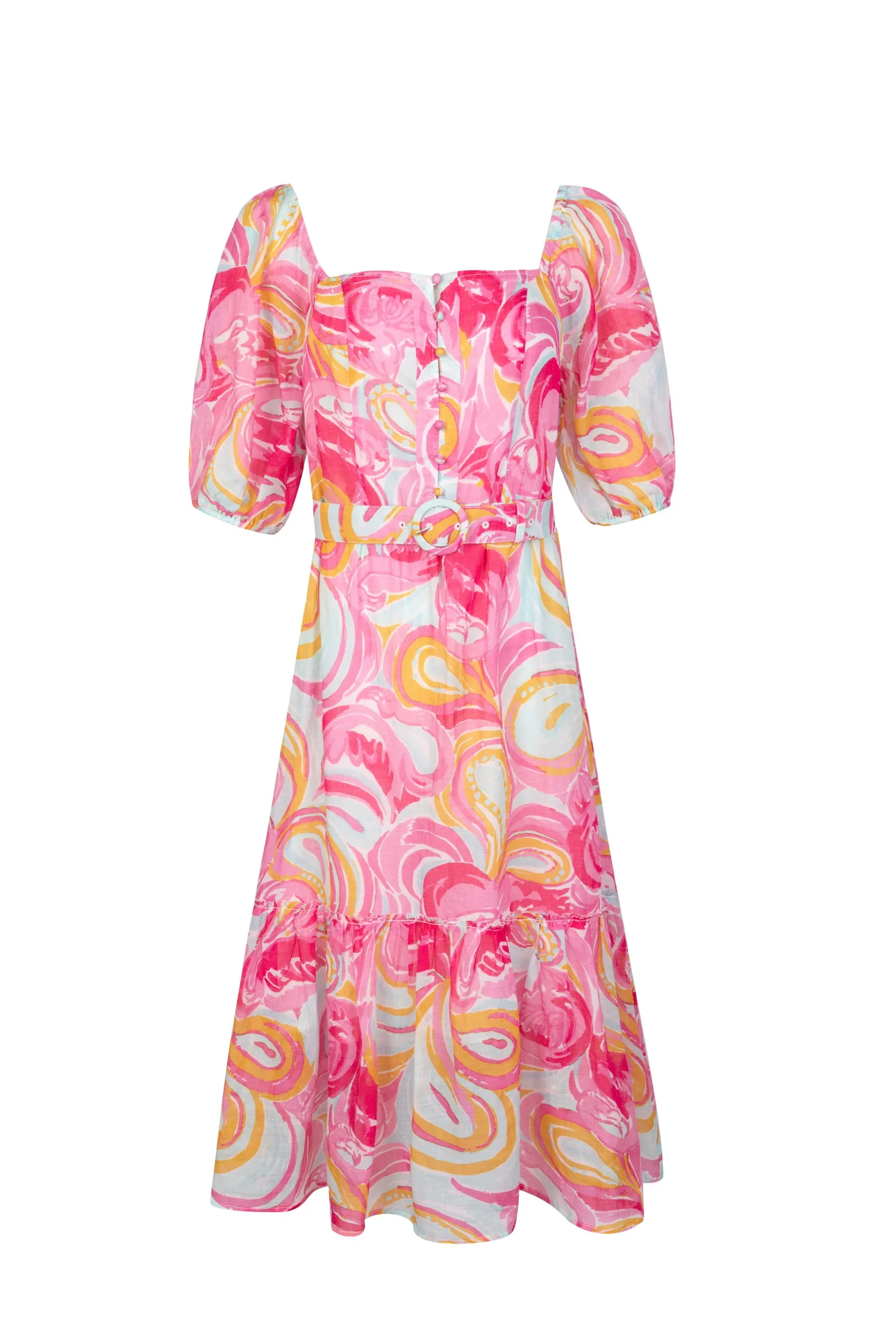 Anastasia Midi Linen Dress - Pink/Multi - GDS