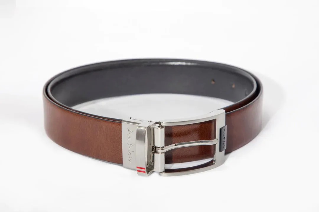 AU NOIR Reversible Belt | Desoto Brushed Nickle, Black-Brown