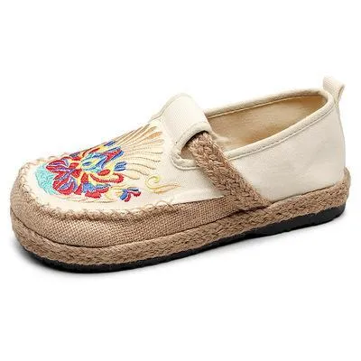 Babakud Summer Retro Straw Linen Embroidery Shoes