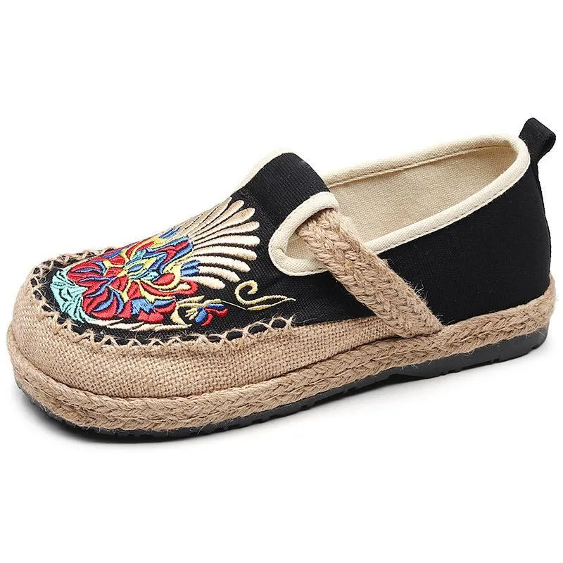 Babakud Summer Retro Straw Linen Embroidery Shoes