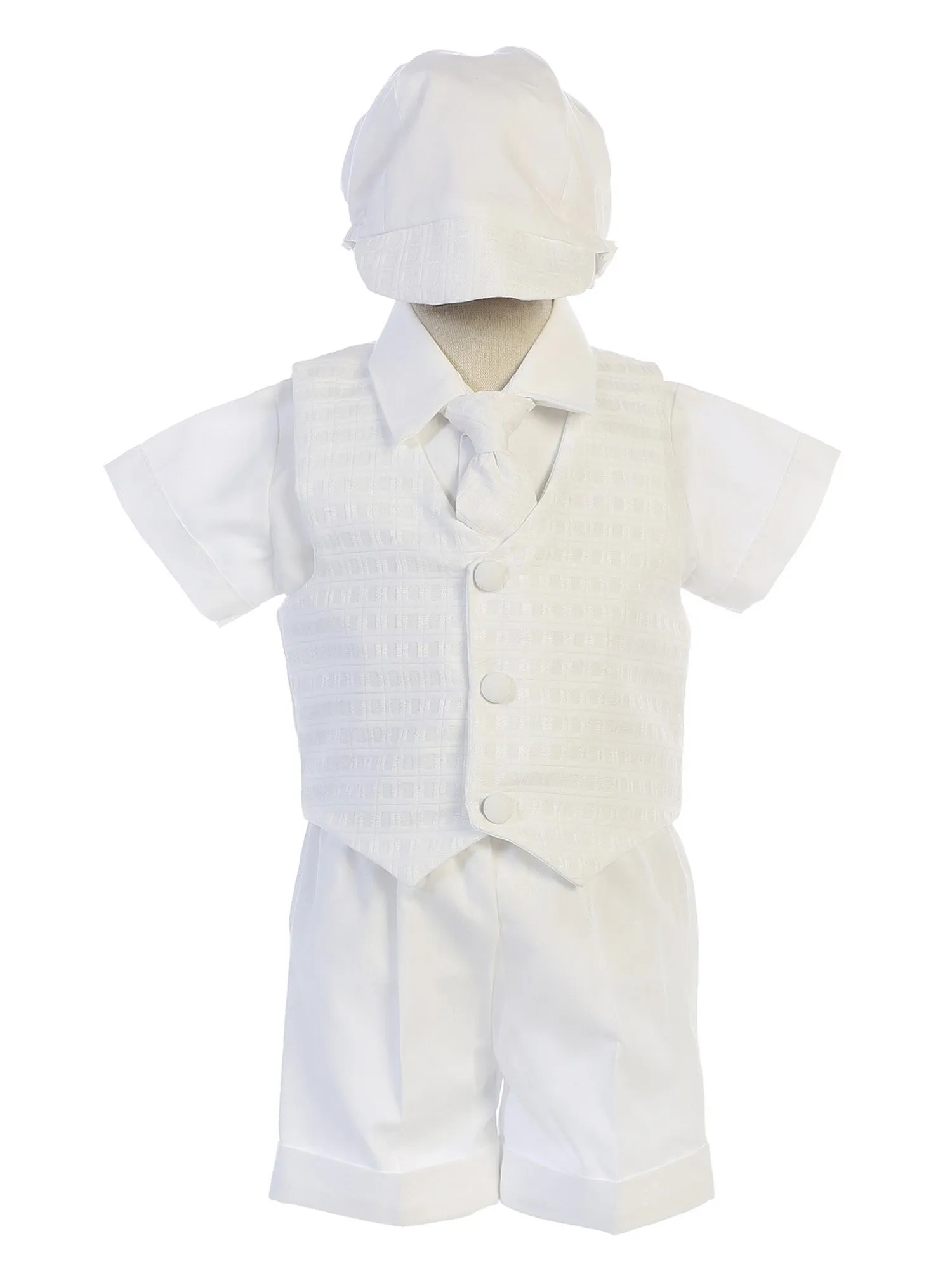 Baby Boys White Plaid Vest Cotton Shorts Baptism Set 0-24M