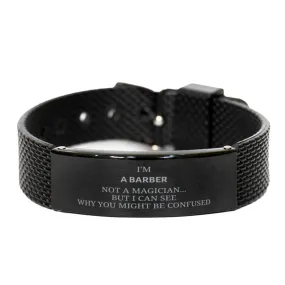 Badass Barber Gifts, I'm Barber not a magician, Sarcastic Black Shark Mesh Bracelet for Barber Birthday Christmas for  Men, Women, Friends, Coworkers