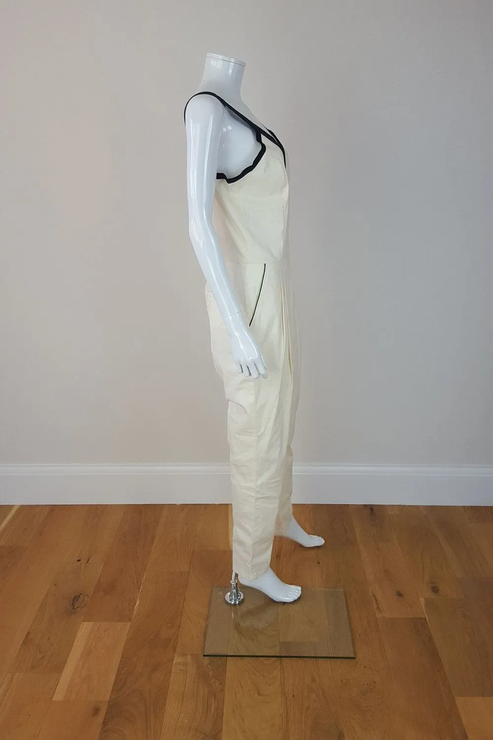 BAND OF OUTSIDERS Ivory Jumpsuit Contrasting Black Straps (UK 6-8)