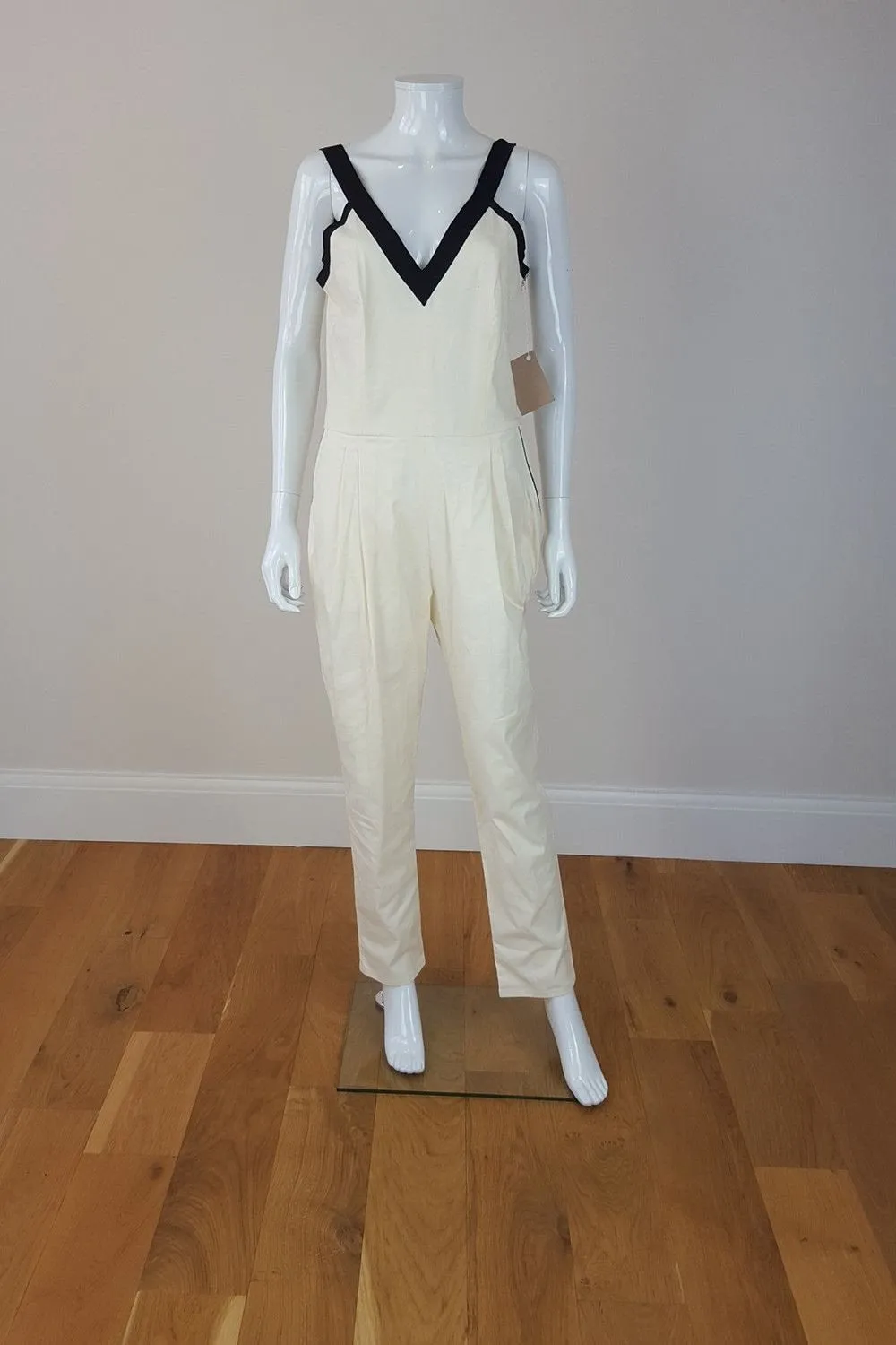 BAND OF OUTSIDERS Ivory Jumpsuit Contrasting Black Straps (UK 6-8)