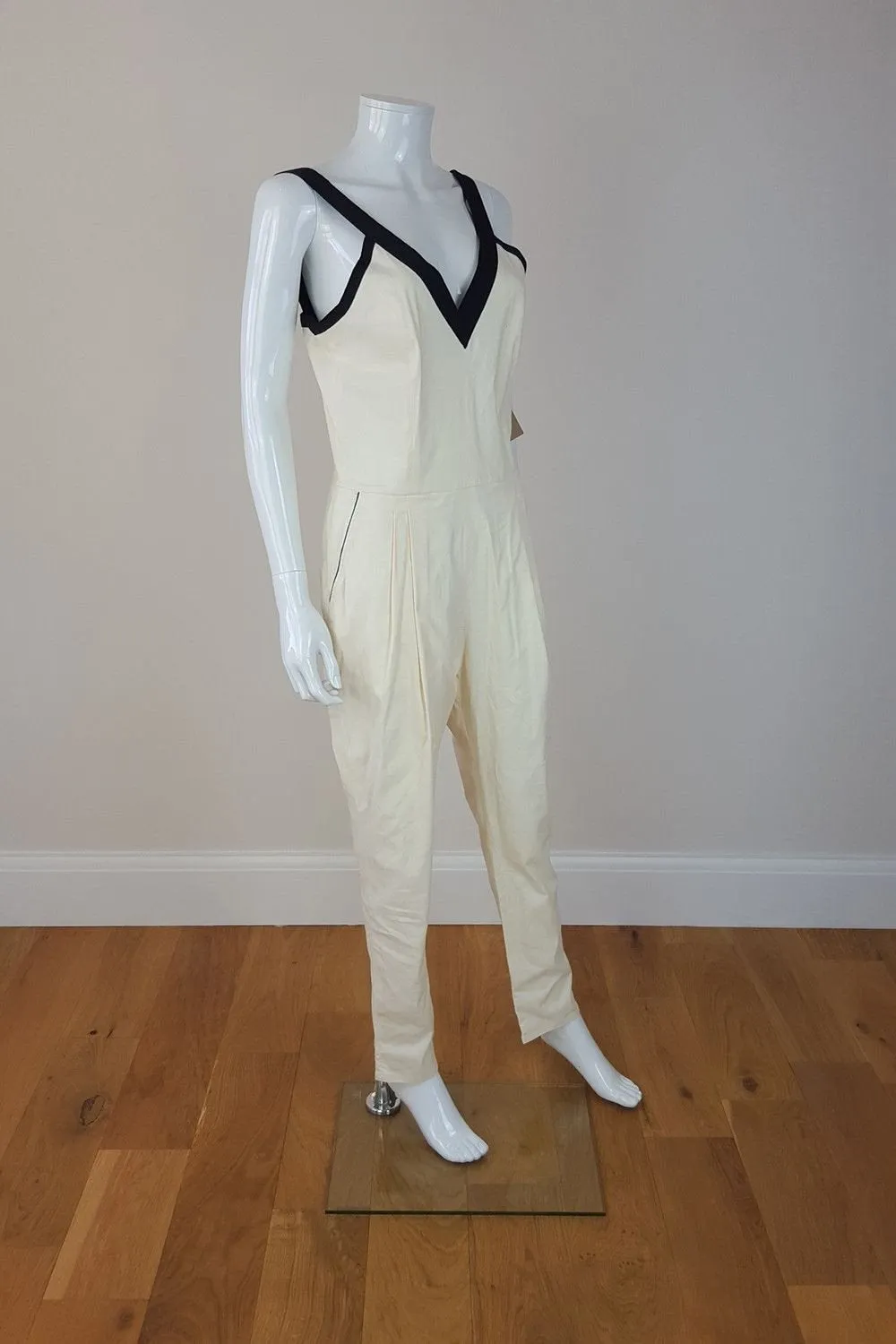 BAND OF OUTSIDERS Ivory Jumpsuit Contrasting Black Straps (UK 6-8)