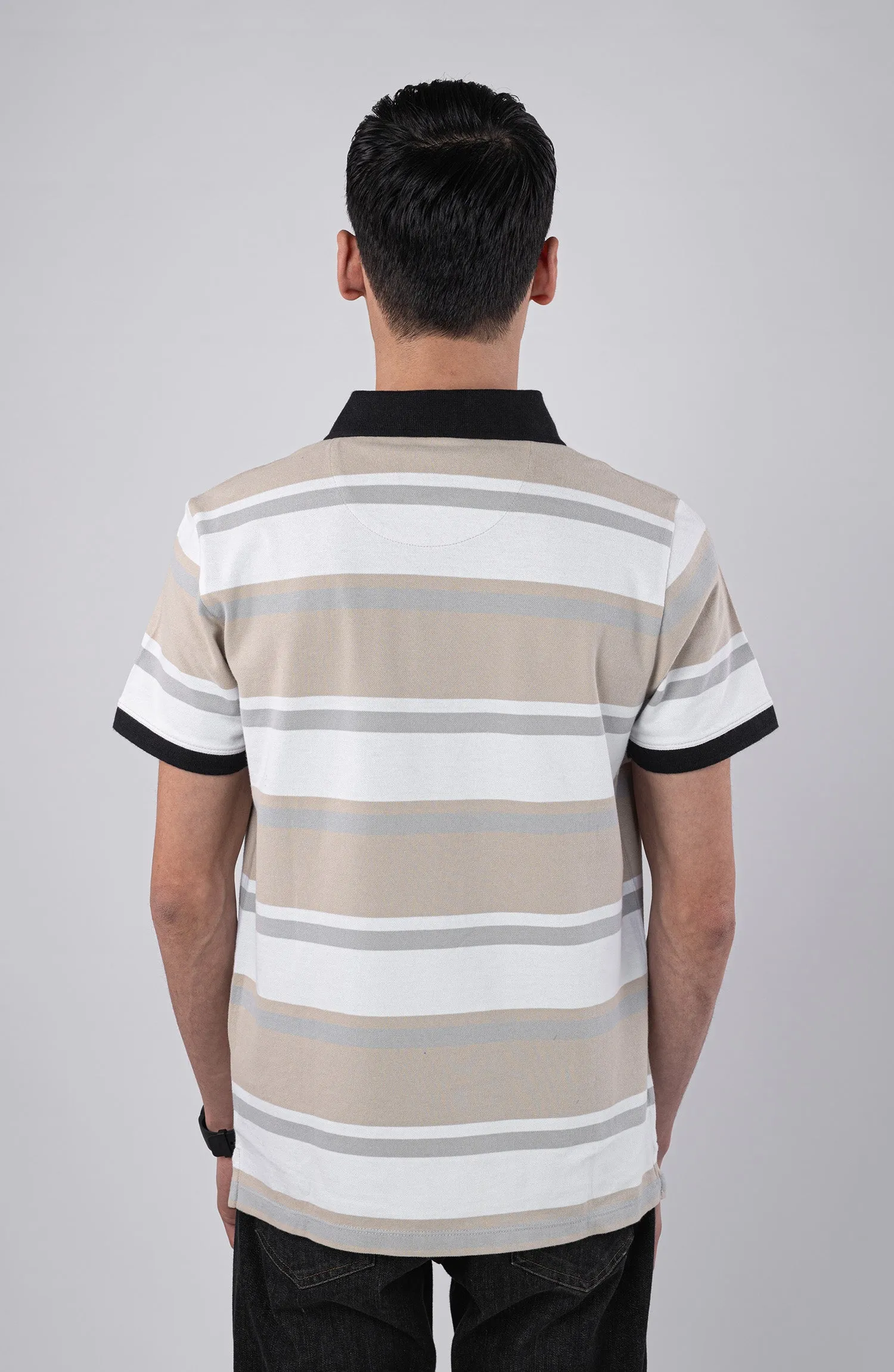 Beige Polo Shirt With White Stripes