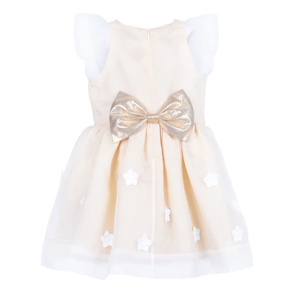 Beige Primrose Flutter Sleeve Bodice Dress