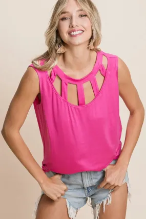 BiBi Cutout Round Neck Sleeveless Top