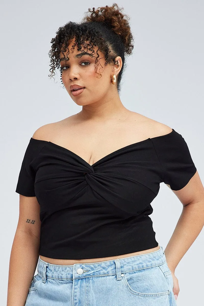 Black Bardot Top Short Sleeve