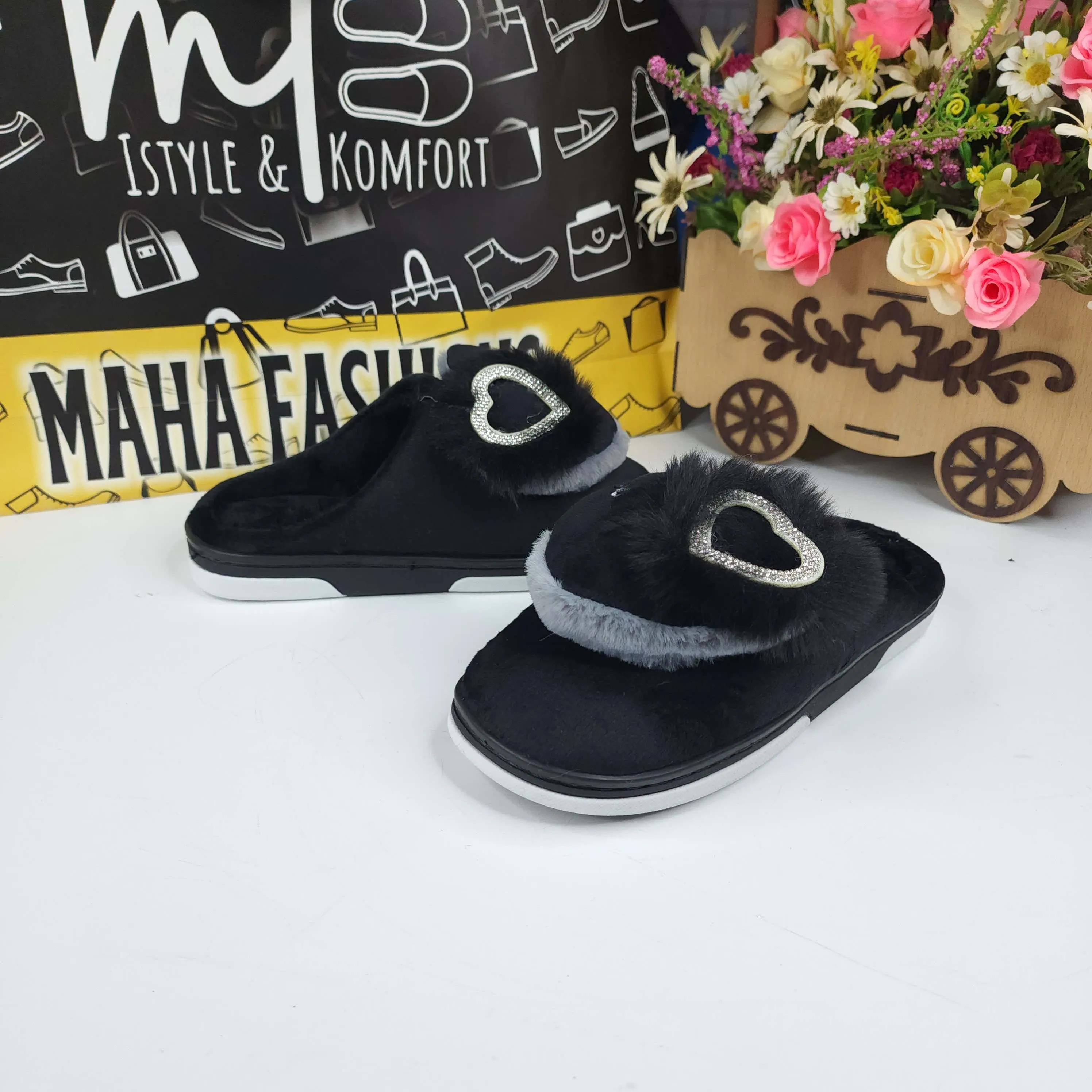 Black Fur Mules