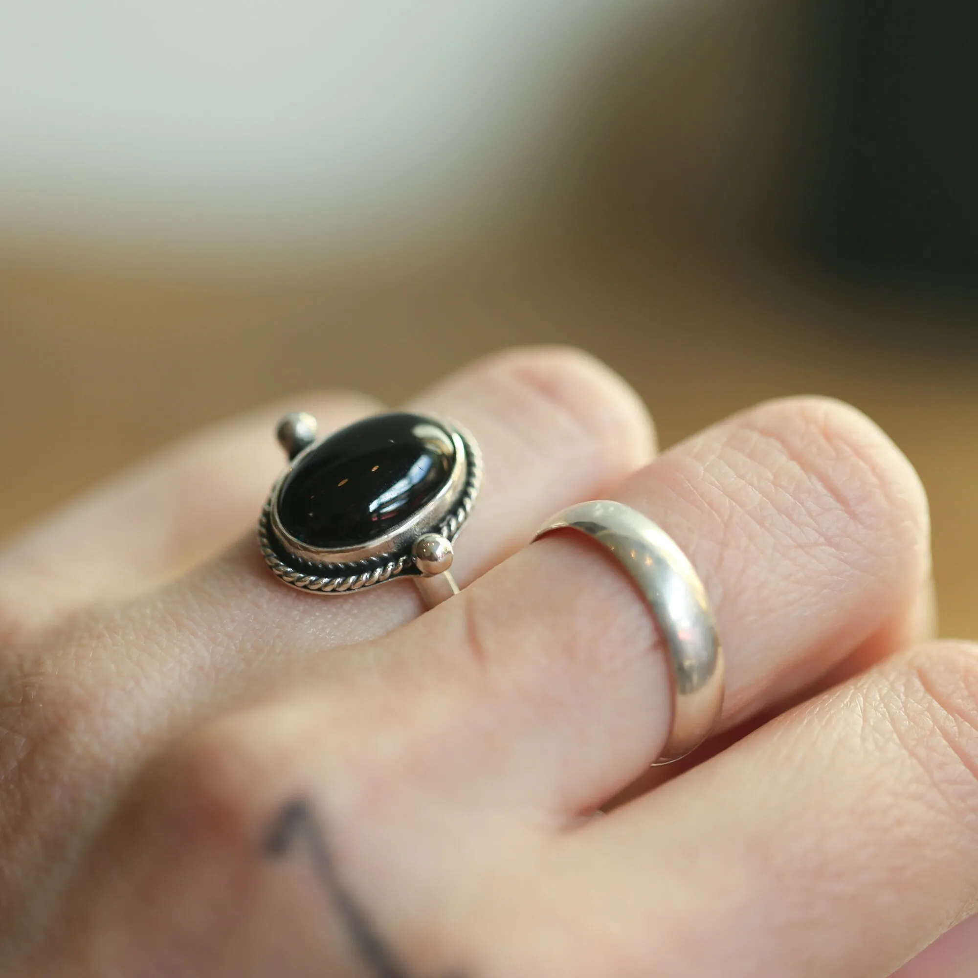 Black Onyx Lasso Ring -  Silversmith Ring - Black Onyx Ring - Western Ring