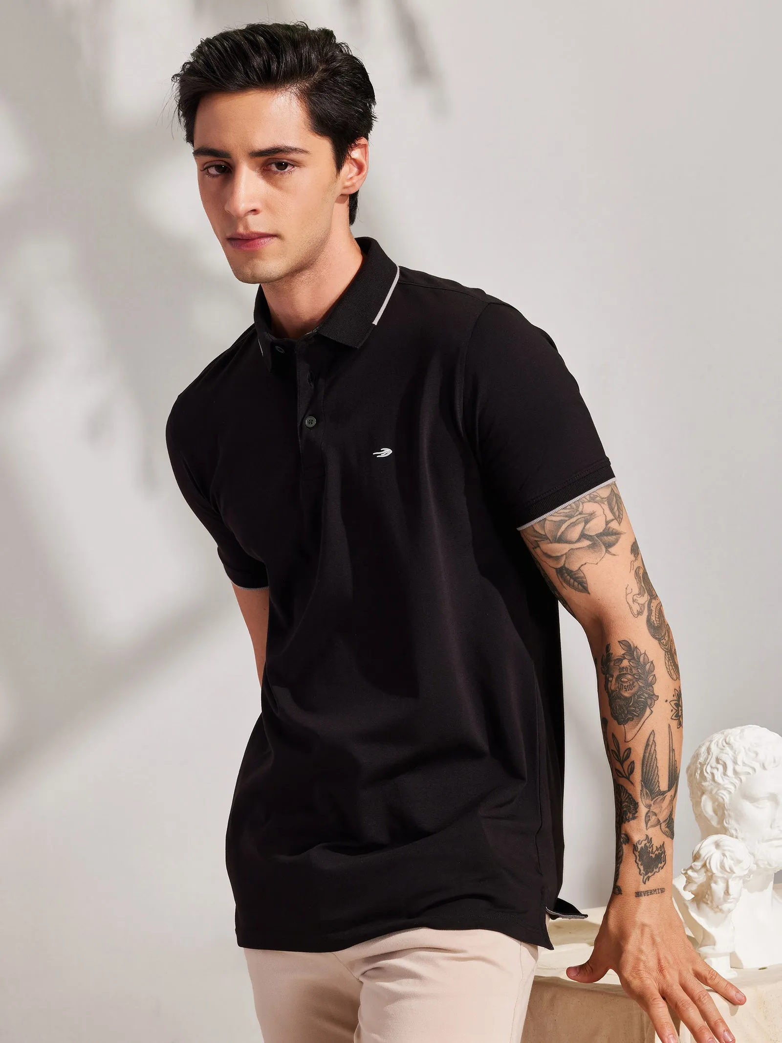 Black Solid Polo T-Shirt