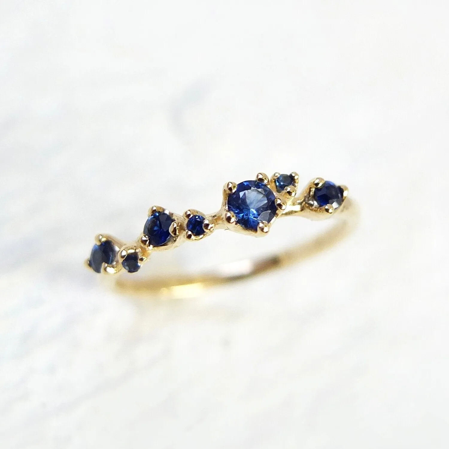 Blue Sapphire Wreath Ring in 14k Gold by N A