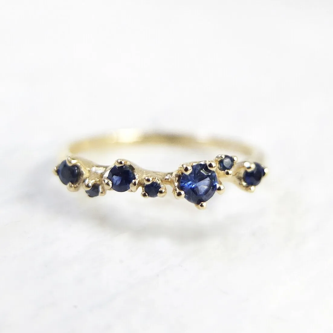 Blue Sapphire Wreath Ring in 14k Gold by N A