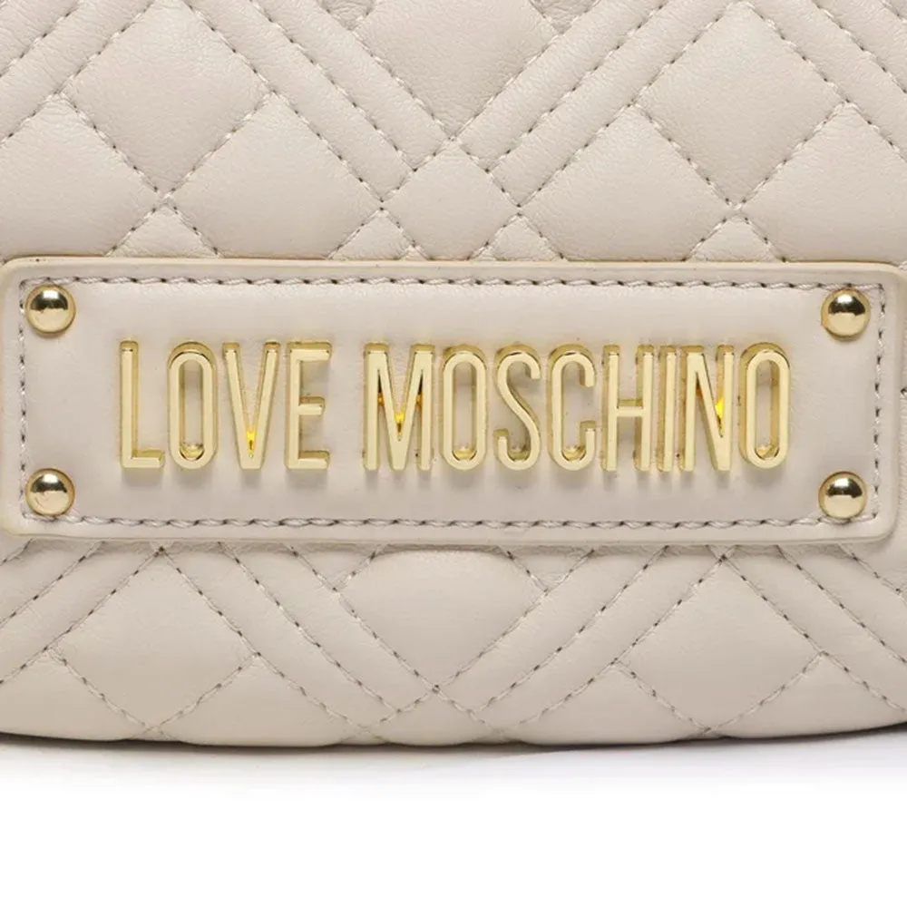 Borsa Donna Hobo a Spalla Trapuntata LOVE MOSCHINO linea Logo Lettering color Avorio