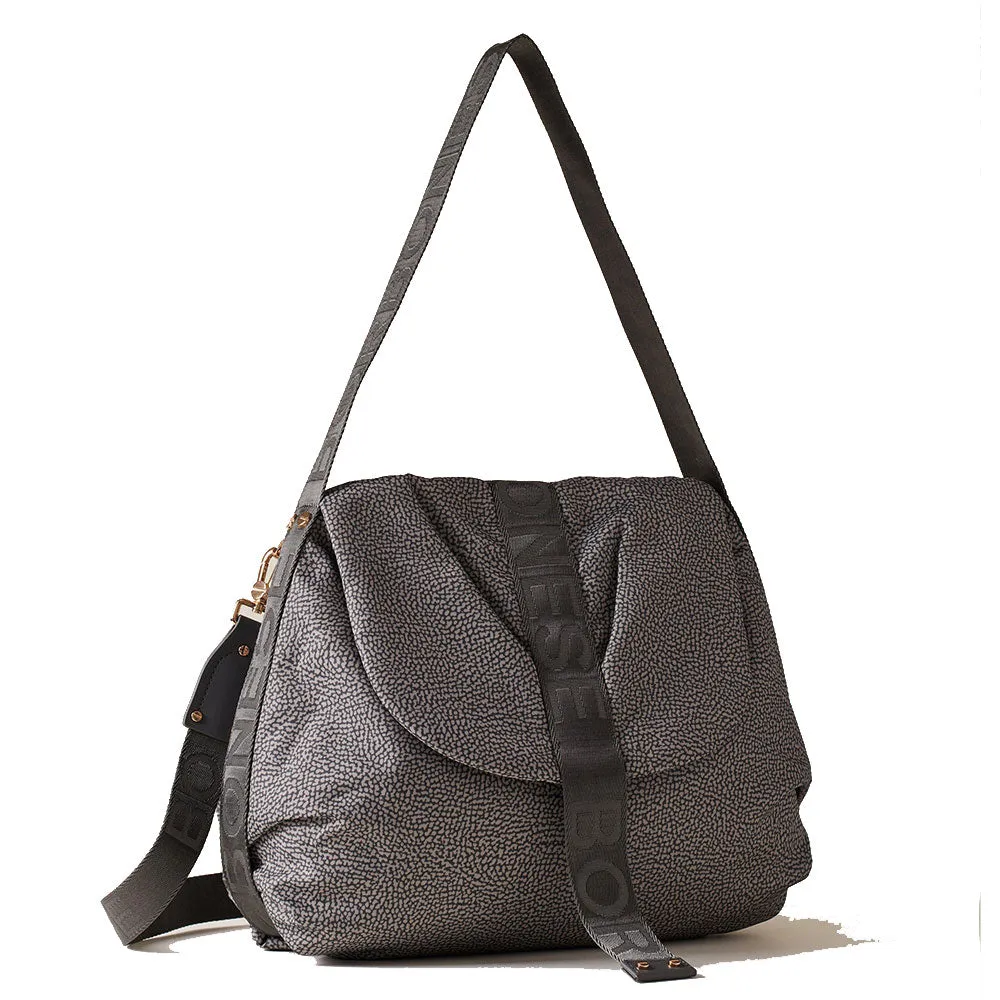 Borsa Donna Hobo con Pattina BORBONESE linea Cloudette Medium in Tessuto Jet Op colore Clay Grey