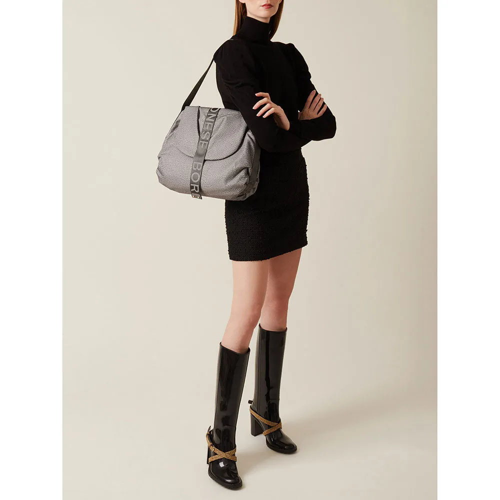 Borsa Donna Hobo con Pattina BORBONESE linea Cloudette Medium in Tessuto Jet Op colore Clay Grey