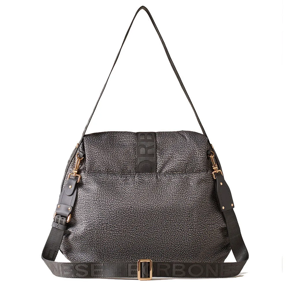 Borsa Donna Hobo con Pattina BORBONESE linea Cloudette Medium in Tessuto Jet Op colore Clay Grey