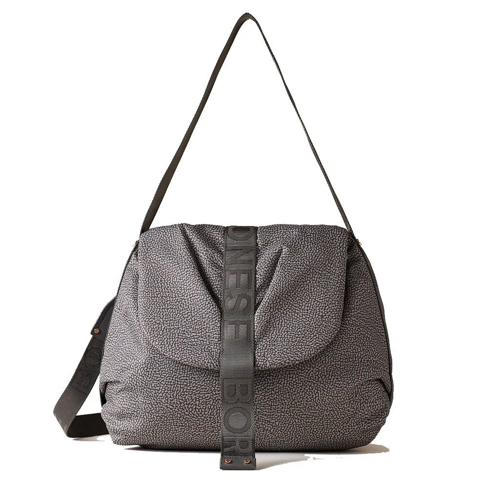 Borsa Donna Hobo con Pattina BORBONESE linea Cloudette Medium in Tessuto Jet Op colore Clay Grey