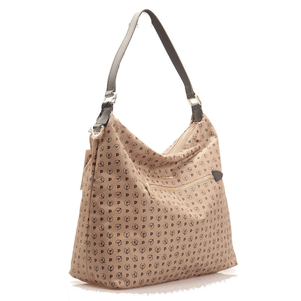 Borsa Hobo Donna POLLINI Linea Heritage Logo Soft in Tessuto Beige