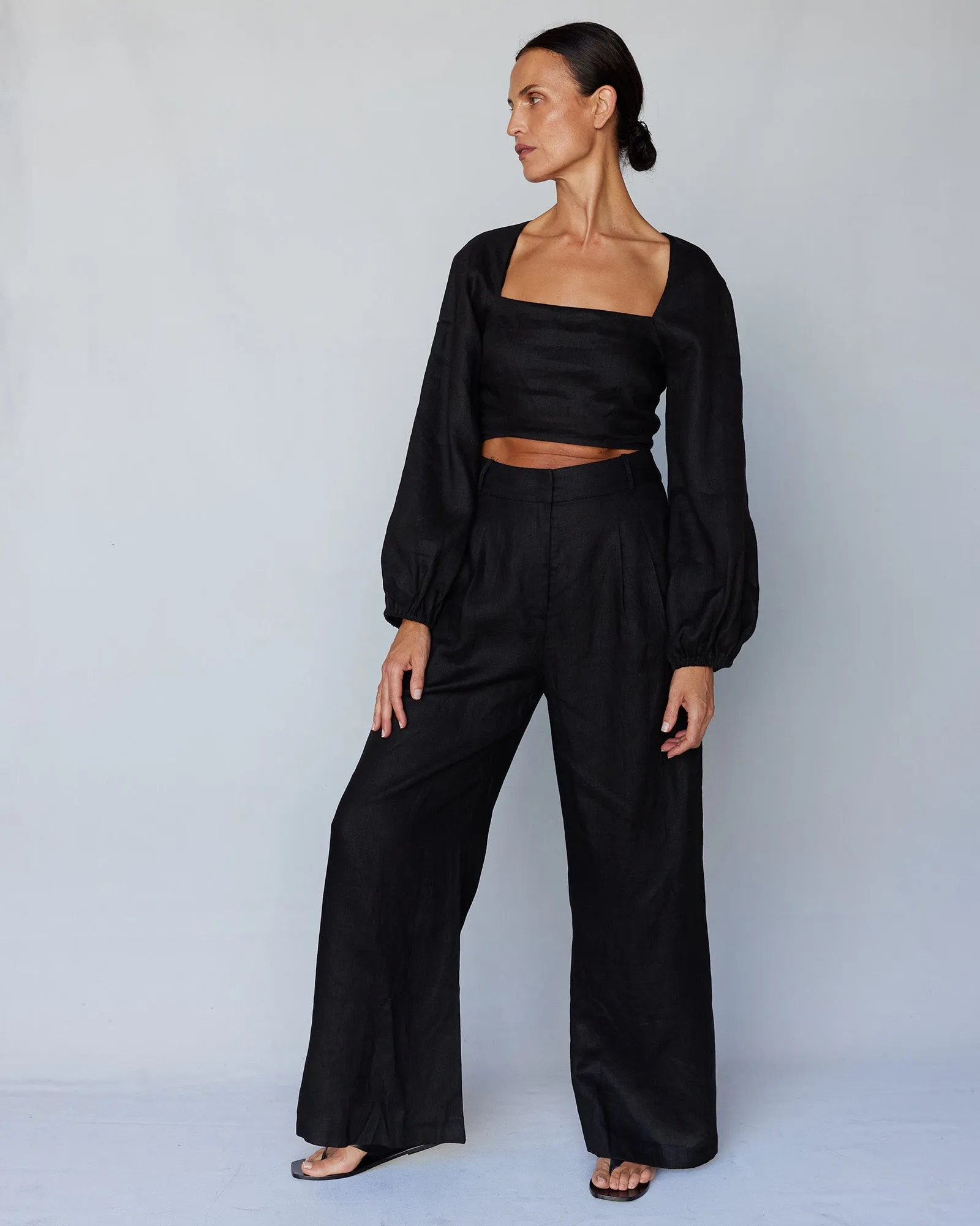 Bridgette Linen Crop Top - Black