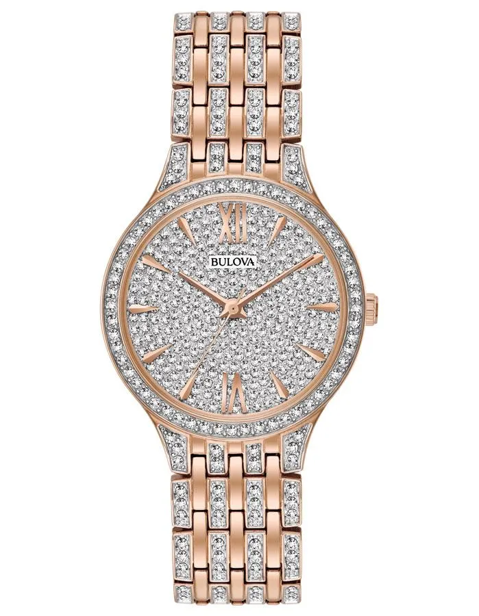 Bulova Womens Swarovski Crystal Watch - Rose Gold-Tone - Bracelet - Pave Dial