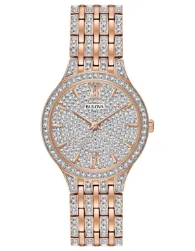 Bulova Womens Swarovski Crystal Watch - Rose Gold-Tone - Bracelet - Pave Dial