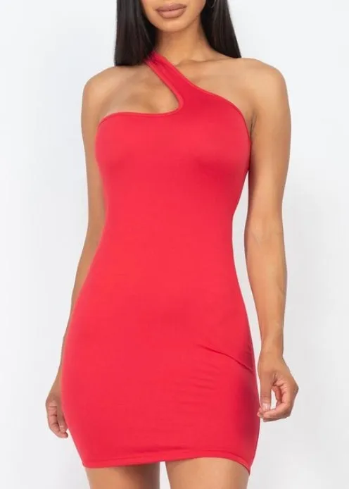 Capella One Shoulder Bodycon Summer Mini Dress (Red) BD3242