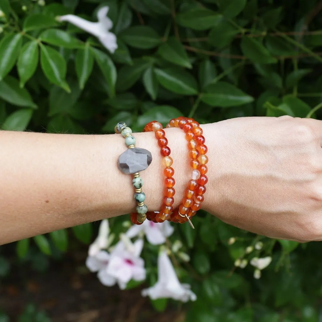 Carnelian and African Turquoise Mala Necklace or Bracelet