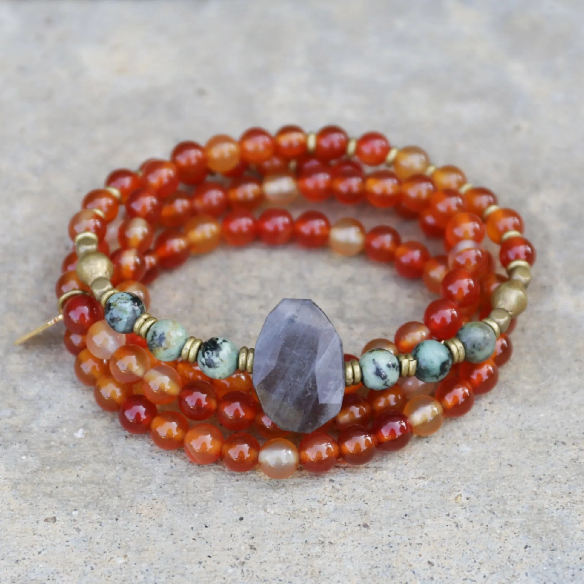 Carnelian and African Turquoise Mala Necklace or Bracelet