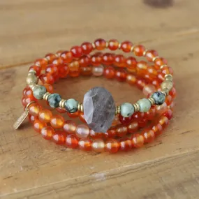 Carnelian and African Turquoise Mala Necklace or Bracelet