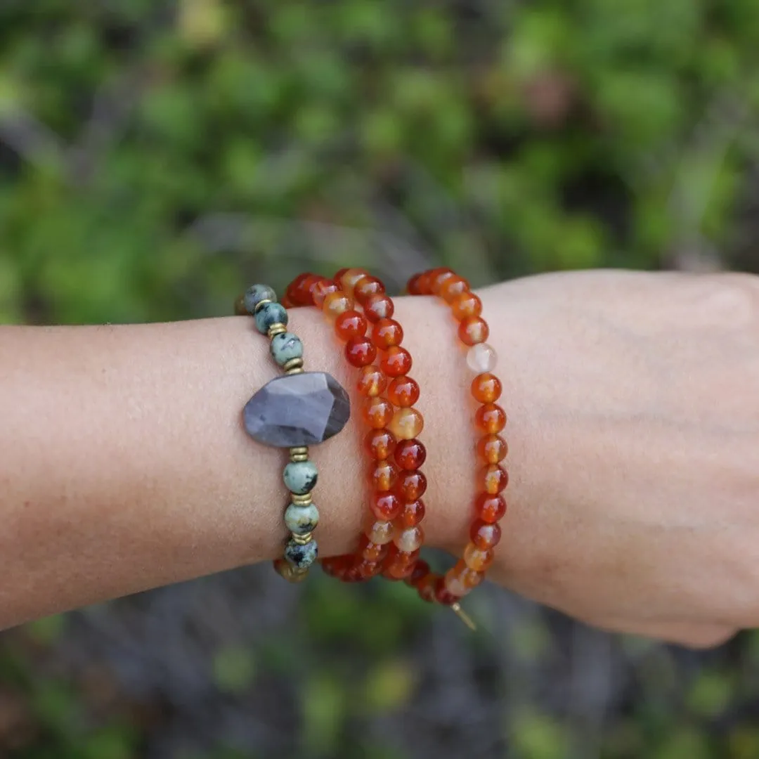 Carnelian and African Turquoise Mala Necklace or Bracelet