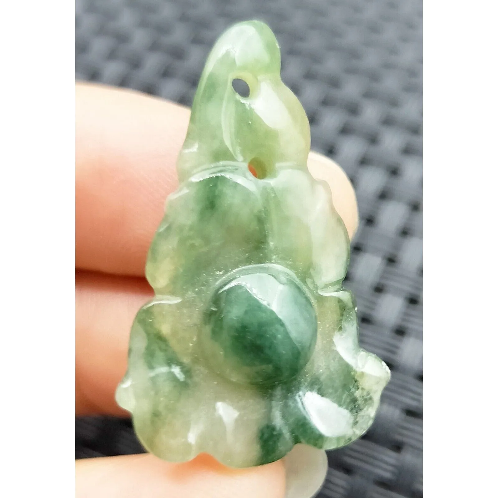 Certified Icy Green Natural Type A Jade Jadeite Carved Pendant Morning Glory Flower #4-1226