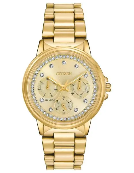 Citizen Womens Chandler Watch - Swarovski - Gold-Tone- Bracelet - Day/Date